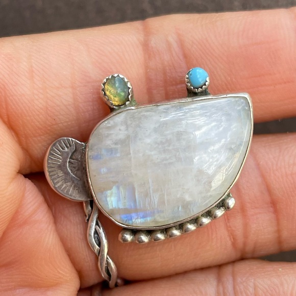 Artisan handcrafted flashy rainbow moonstone, labradorite, turquoise 925 sterlin